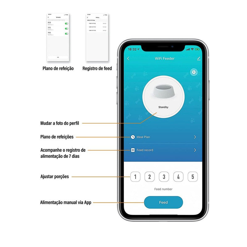 Alimentador Pet Inteligente Automático Wi - Fi App - Tigela De Aço 4L - Dispensador de Comida para Gatos e Cachorros - ShopPatinhas