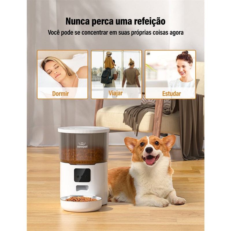 Alimentador Pet Inteligente Automático Wi - Fi App - Tigela De Aço 4L - Dispensador de Comida para Gatos e Cachorros - ShopPatinhas