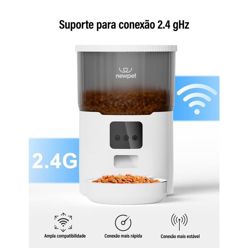 Alimentador Pet Inteligente Automático Wi - Fi App - Tigela De Aço 4L - Dispensador de Comida para Gatos e Cachorros - ShopPatinhas