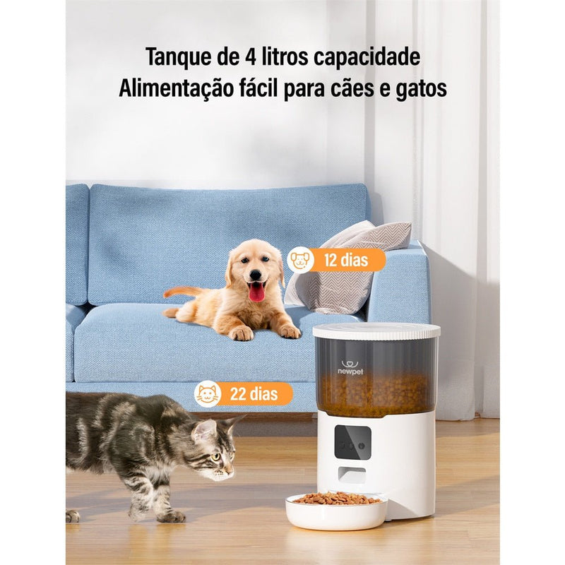 Alimentador Pet Inteligente Automático Wi - Fi App - Tigela De Aço 4L - Dispensador de Comida para Gatos e Cachorros - ShopPatinhas