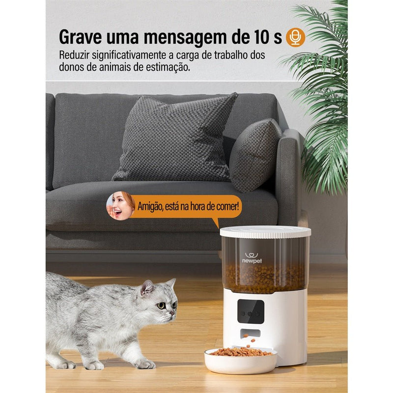 Alimentador Pet Inteligente Automático Wi - Fi App - Tigela De Aço 4L - Dispensador de Comida para Gatos e Cachorros - ShopPatinhas