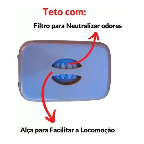 Caixa de areia Gato fechada modelo grande completo - Acompanha: comedouro, filtro, pá higiênica, peneira, bandeja - ShopPatinhas