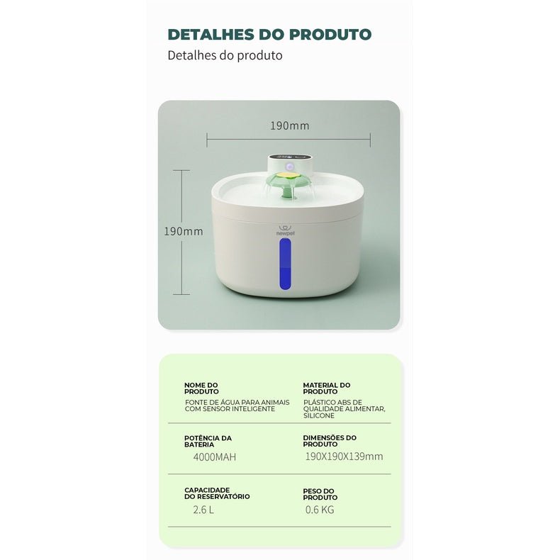 Fonte de água Bebedouro Automática com sensor inteligente 2,6 L - ShopPatinhas