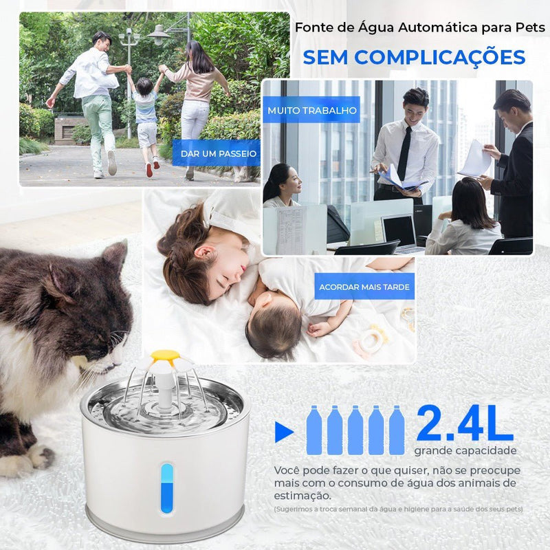 Fonte De Água Bebedouro Gatos 2.4L Automático Filtro Interior LED - ShopPatinhas