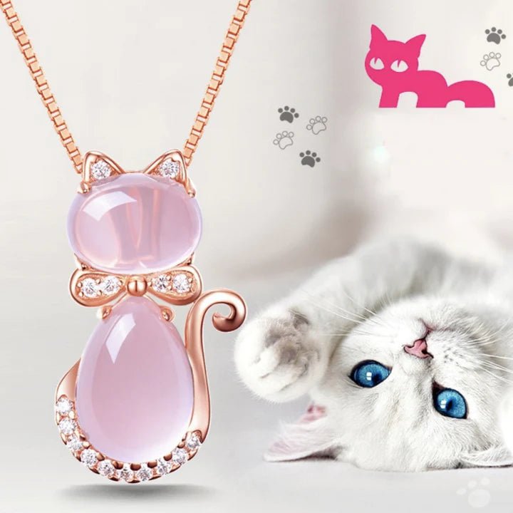 Colar Gato Luxury Exclusivo <br>💎 Quartzo Rose Brilhante - ShopPatinhas